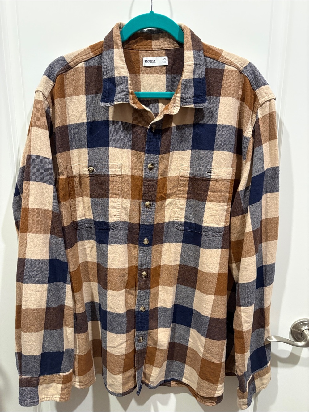 Sonoma Brown, Navy & Cream Plaid Button-Down Shirt